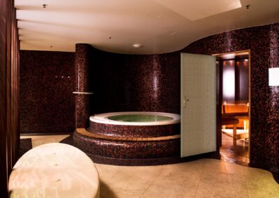 Modern bathroom interior with jacuzzi and sauna